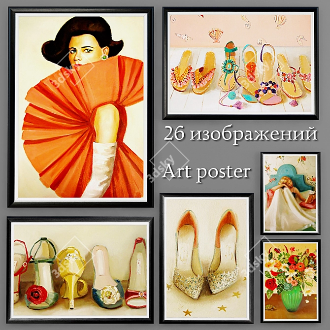 Modern Art Poster Collection 3D model image 1