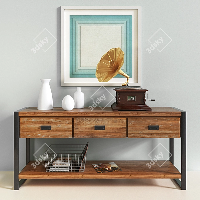 Vintage-inspired Bin Pull Console 3D model image 1