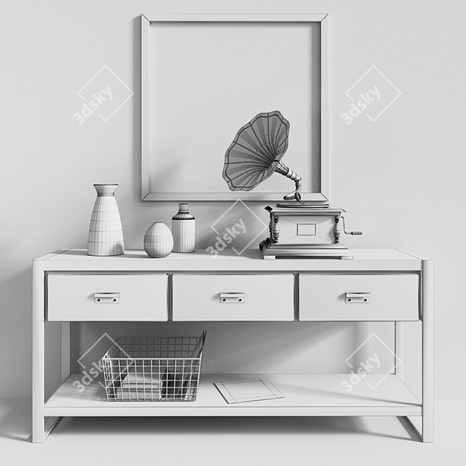 Vintage-inspired Bin Pull Console 3D model image 3