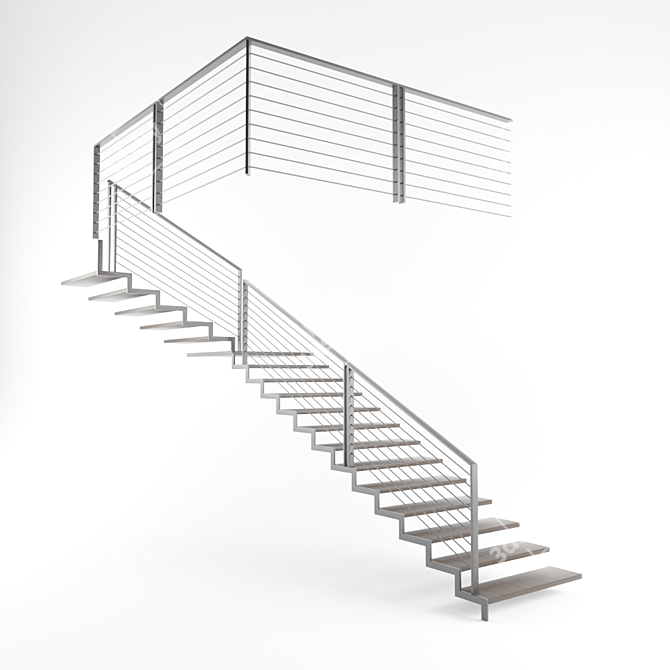 Sleek Wood & Metal Staircase 3D model image 1