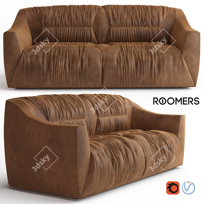 Luxury Ruffled Leather Sofa 3D model image 1