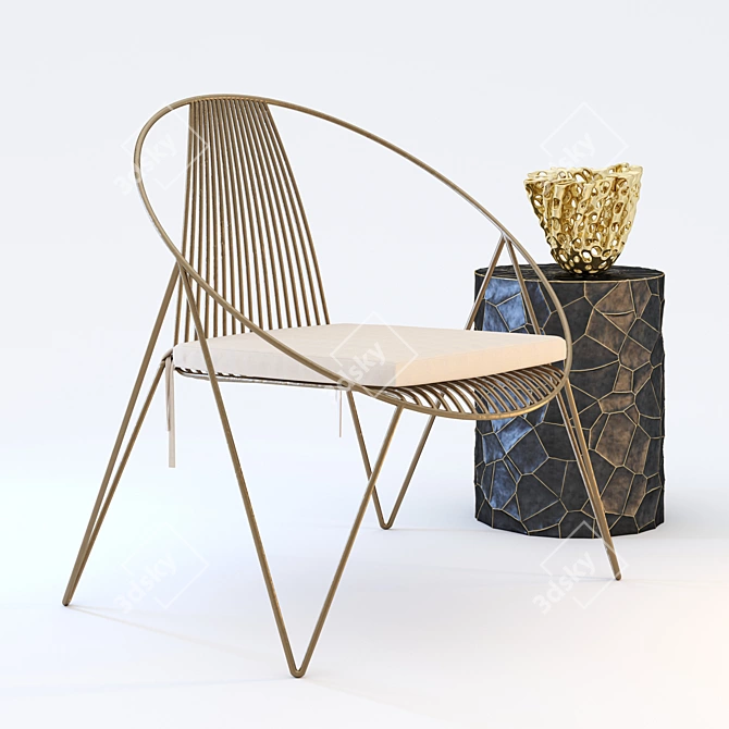 Arteriors Kit: Ginger Chair, Rudd Stool, Alma Vase 3D model image 1