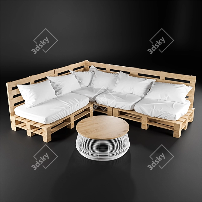 Rustic Oak Corner Pallet Sofa 3D model image 1