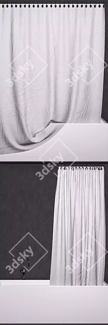 Elegant Bathroom Set: Curtains, Bathtub, Faucet 3D model image 2