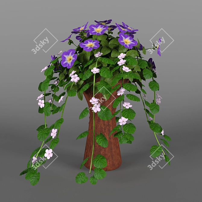 Petunia-Infused Bakop: Vibrant Ampel Flowers 3D model image 1