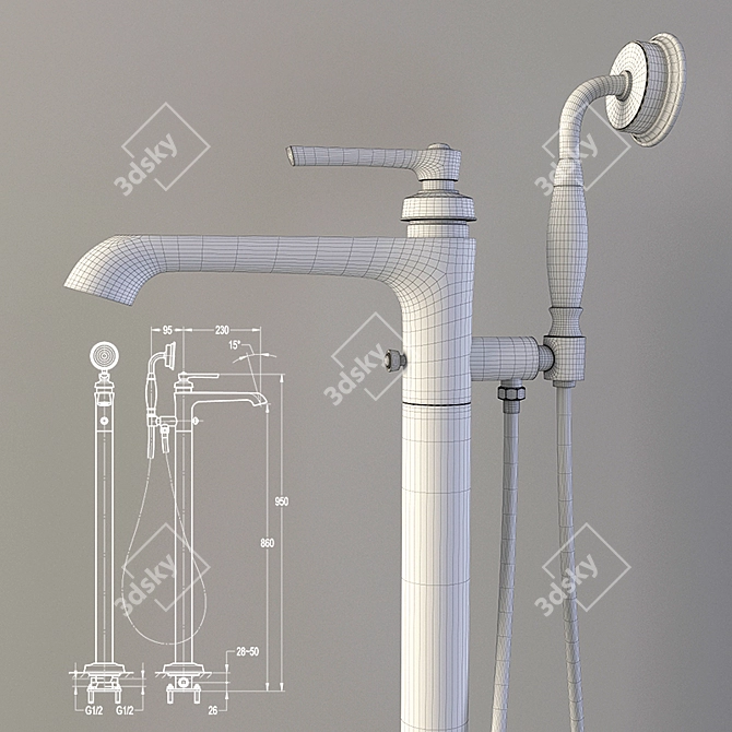 Cezares Liberty Floor Mixer with Hand Shower 3D model image 2