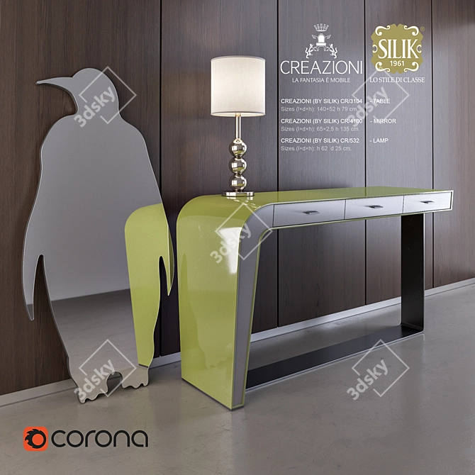 Elegant Silik Creazioni: Table, Mirror & Lamp 3D model image 1