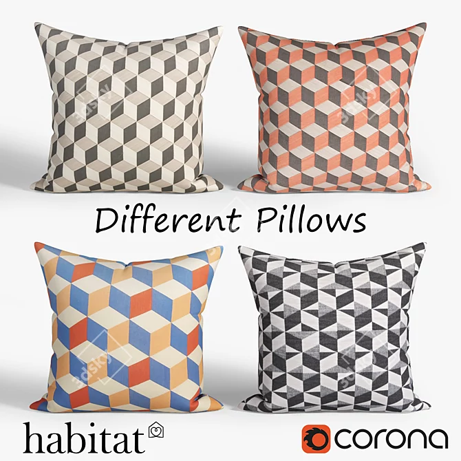 Decorative Silk Blend Cushion: Multicolored Print 3D model image 1