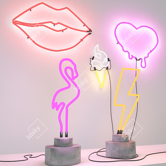 Glowing Ambiance: Neon Wall & Table Lamps 3D model image 1