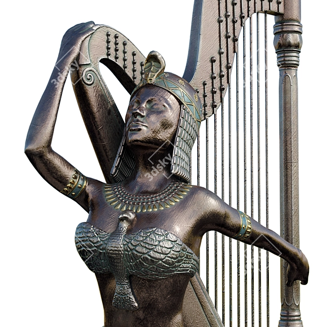 Egyptian Harp Sculpture 3D model image 2