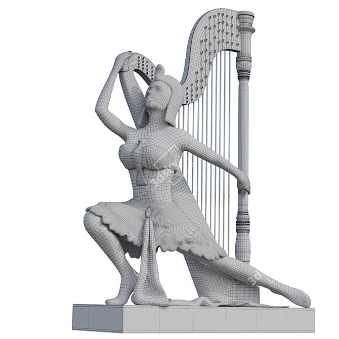 Egyptian Harp Sculpture 3D model image 3