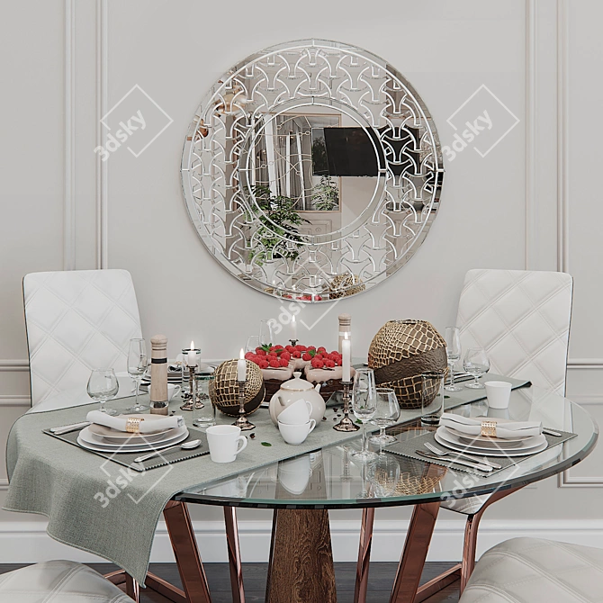 Garda Rose Gold Dining Table Set 3D model image 2