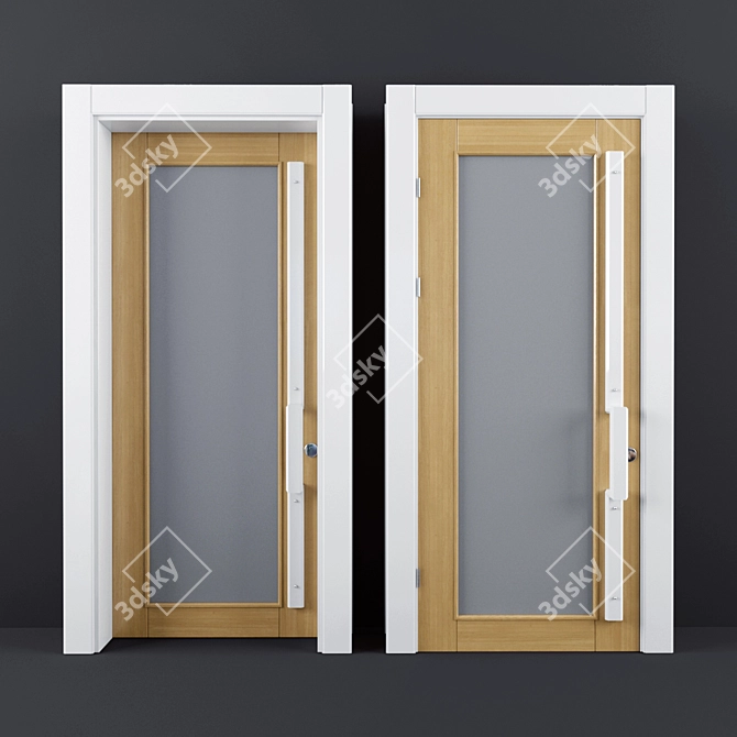 Elegant White Wood Glass Door 3D model image 1