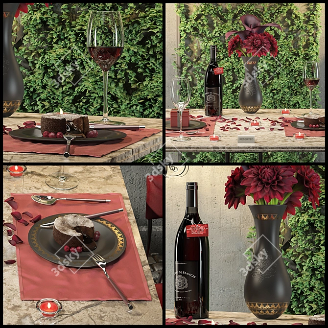 Romantic Outdoor Dining Table Set 3D model image 3