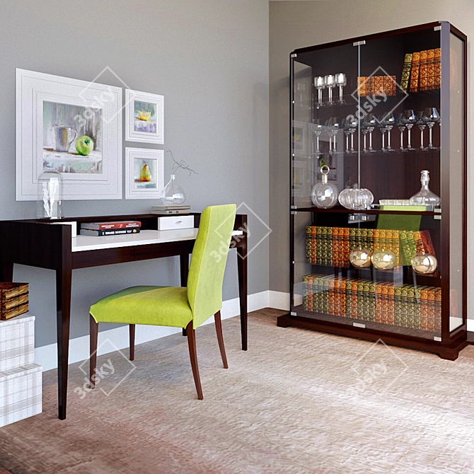 Title: Exquisite Selva Collection: Waldorf Writing-Desk, Sorrento Chair & Downtown Glass Case 3D model image 1