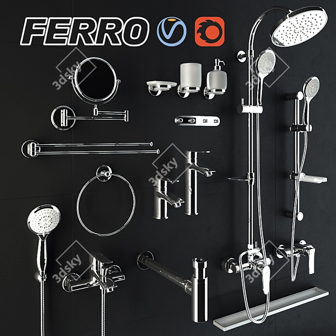 Sleek Ferro Bathroom Fittings 3D model image 1