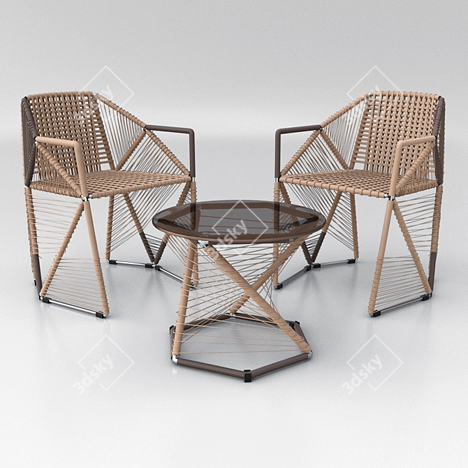 Rattan Country Furniture Set 3D model image 1