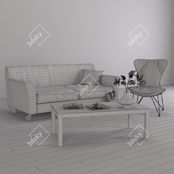 Modern Sofa and Armchair Set 3D model image 2