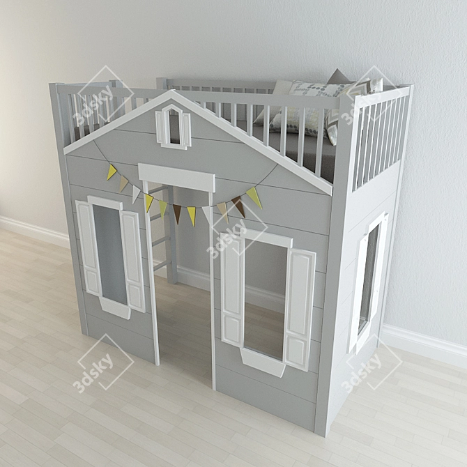 Kids Playhouse Loft Bed 3D model image 2