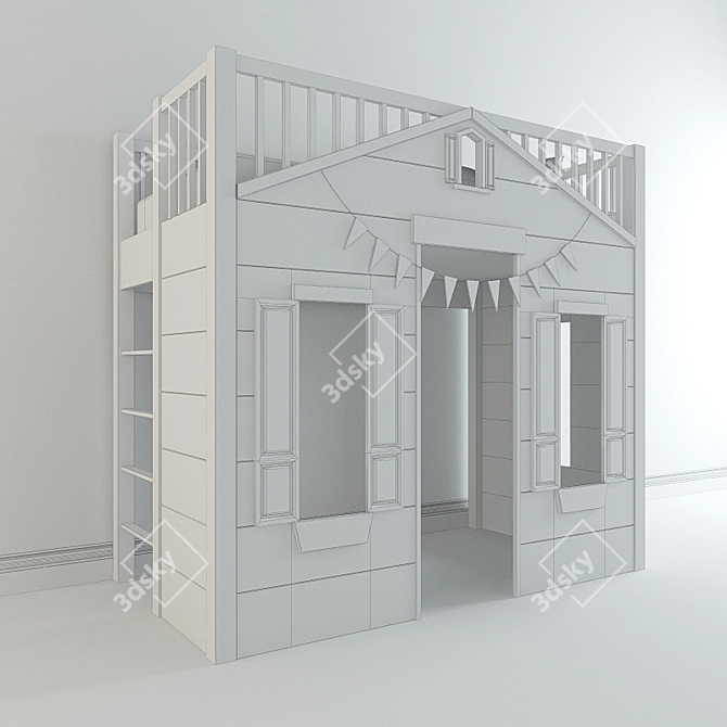 Kids Playhouse Loft Bed 3D model image 3