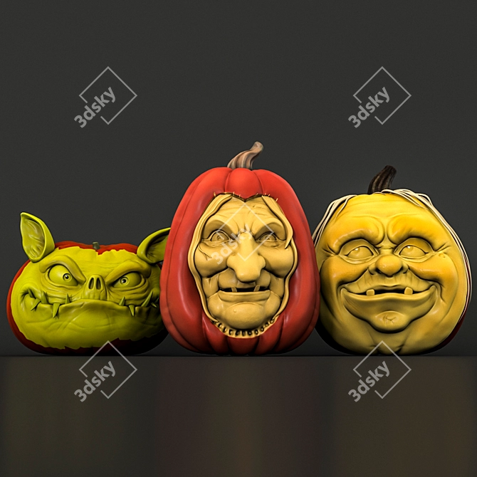 Spooky Carved Halloween Pumpkins 3D model image 1