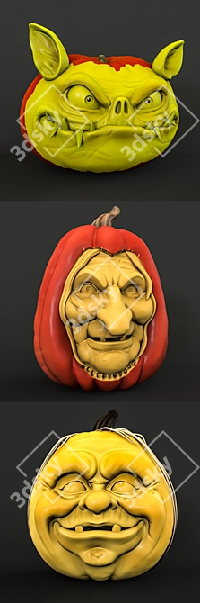 Spooky Carved Halloween Pumpkins 3D model image 2