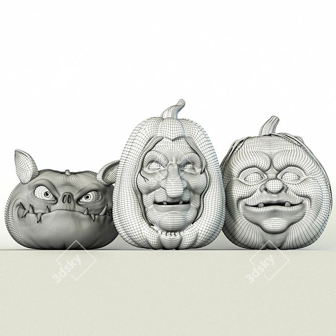 Spooky Carved Halloween Pumpkins 3D model image 3