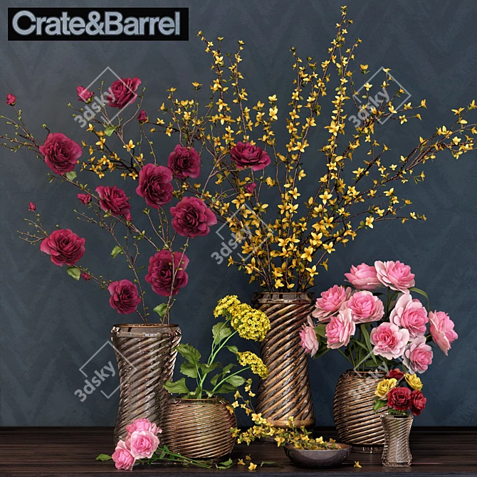 Elegant Bloom: Crate & Barrel Flower Set 3D model image 1