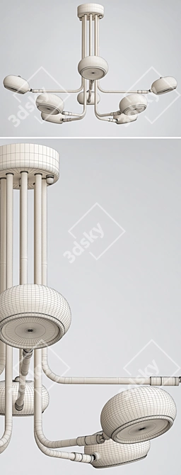 Modern White Curved 8-Light Stix Chandelier 3D model image 3