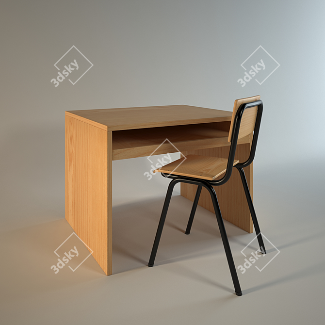 Classroom Study Table Chair 3D model image 1