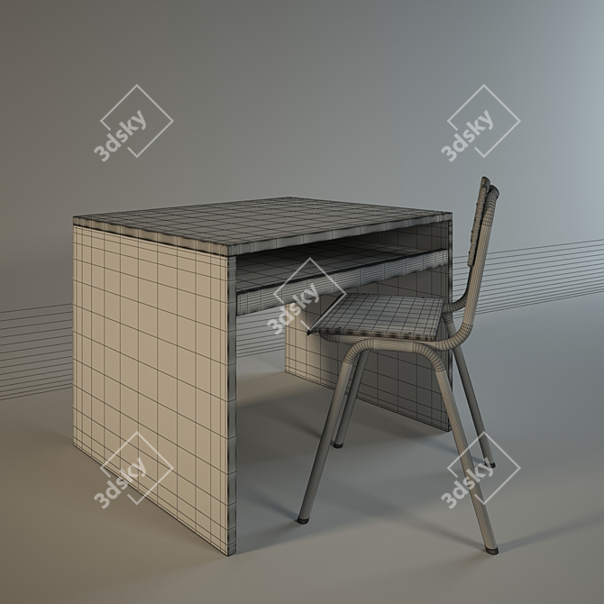 Classroom Study Table Chair 3D model image 3