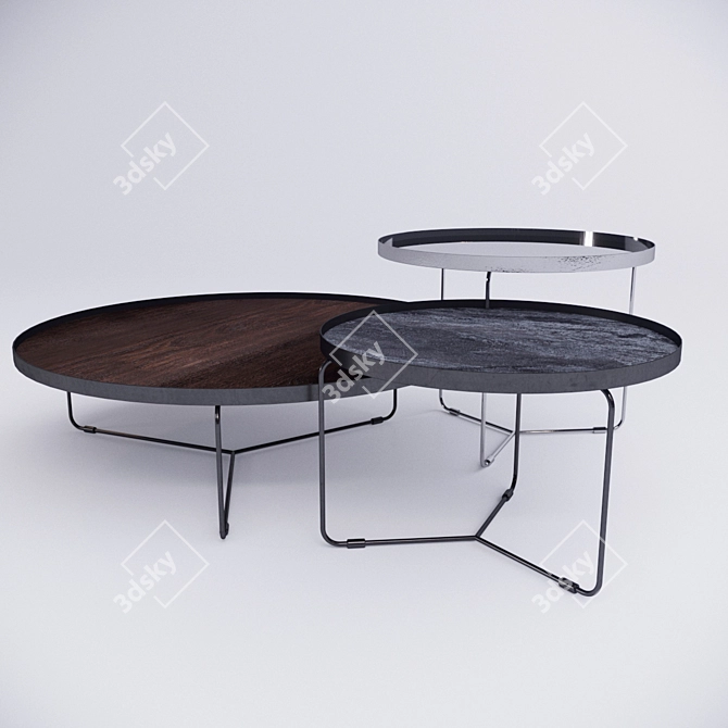 Sleek Steel Coffee Table with Multiple Top Finishes 3D model image 1