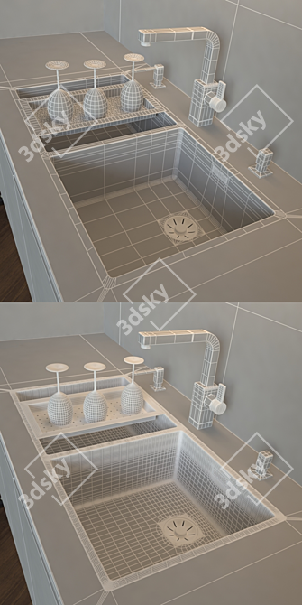 Sleek Blanco Claron Sink & Levos-s Mixer 3D model image 3