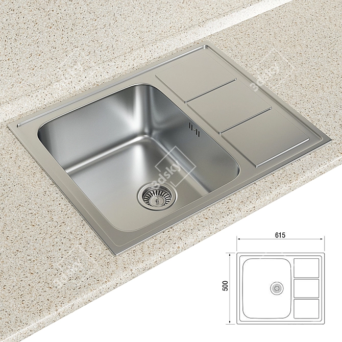 Lotus LTP 615.500-XT8P: Large, Deep Wash Basin 3D model image 1