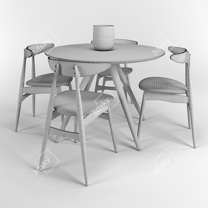 Elegant Hans J. Wegner Dining Set 3D model image 3