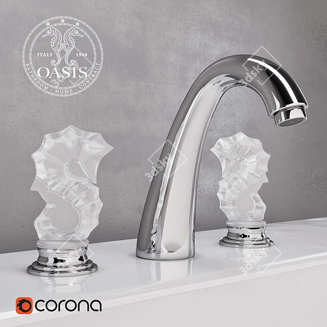 Elegant Seahorse Washbasin Mixer 3D model image 1