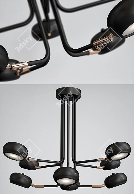 Sleek Black Curved Stix Chandelier 3D model image 2