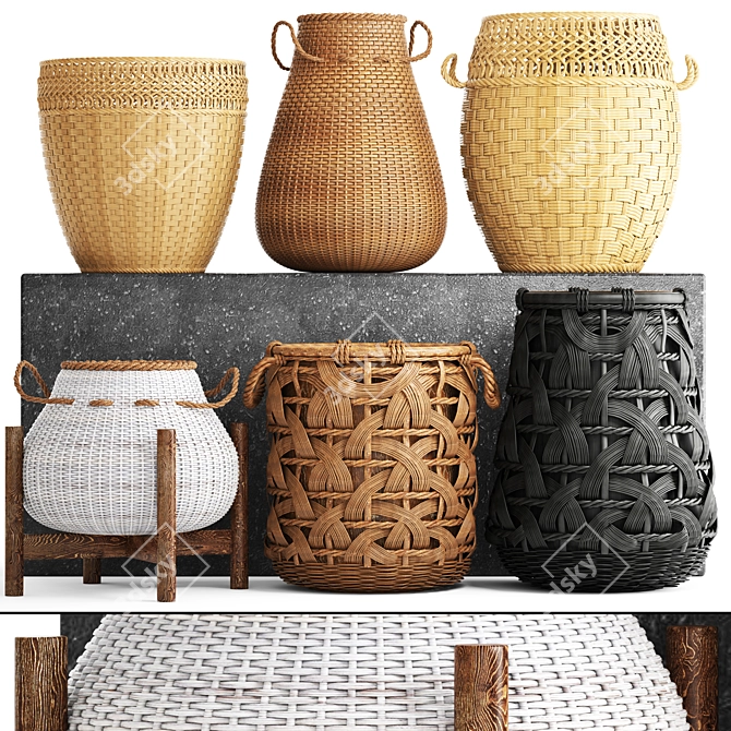 Rattan Basket Collection: Eco-friendly and Stylish 3D model image 1