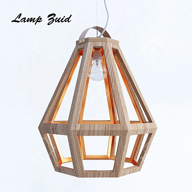 Title: ZUID Eikenhouten Koperen Geometrische Lamp 3D model image 1
