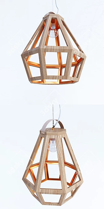 Title: ZUID Eikenhouten Koperen Geometrische Lamp 3D model image 2