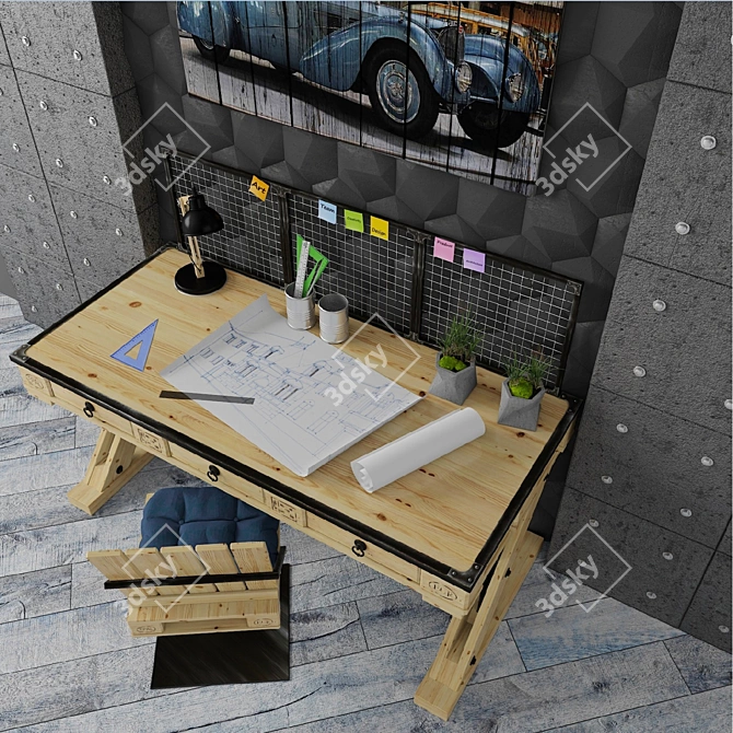 Industrial Pallet Workspace 3D model image 3