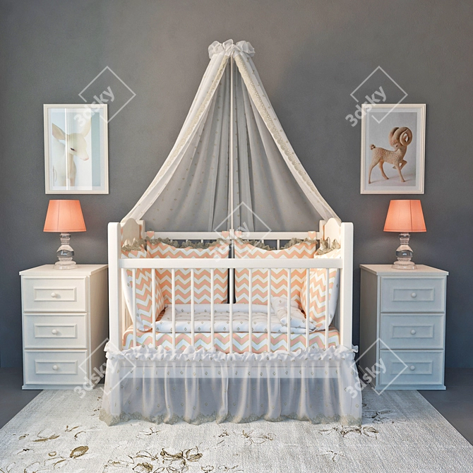 Charming Canopy Crib 3D model image 1