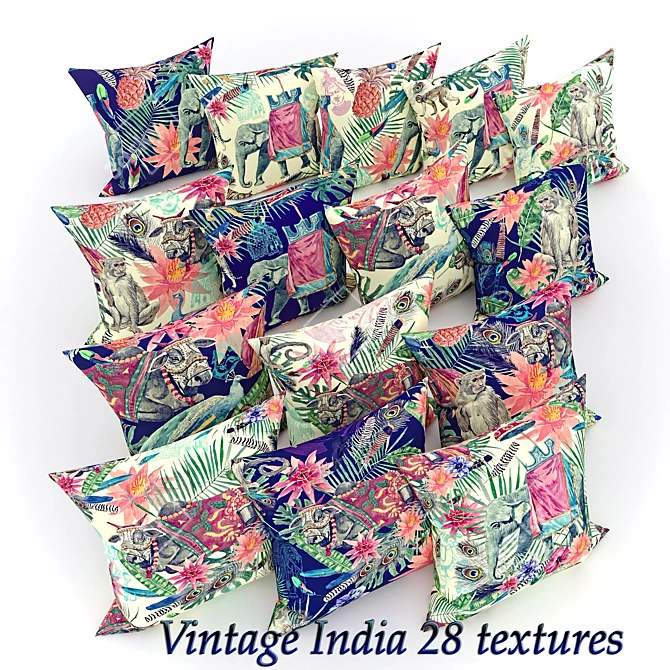 Vintage India Pillow Set 3D model image 1