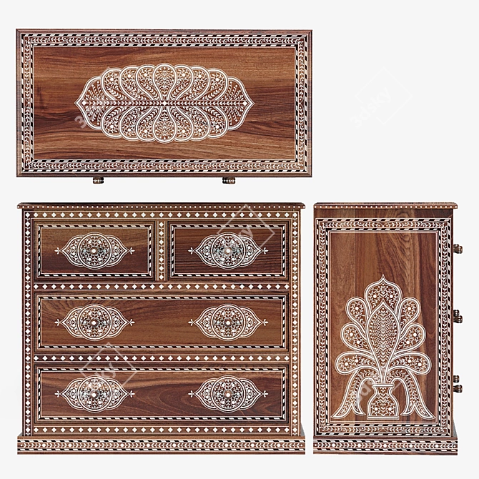 Exquisite Noor Bone Inlay Chest 3D model image 2