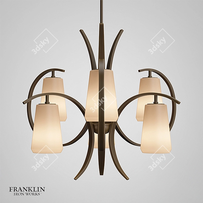 Bronze Curved Frame Chandelier 3D model image 1