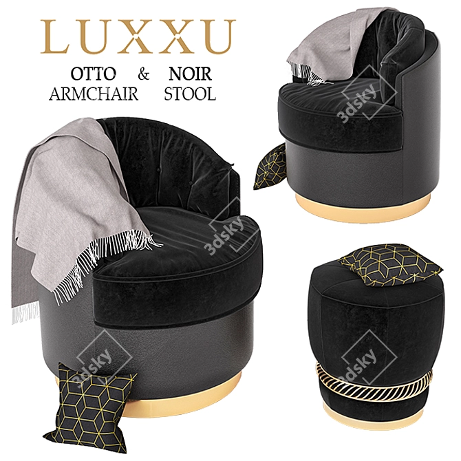 Gold & Velvet OTTO & NOIR Armchair Set 3D model image 1