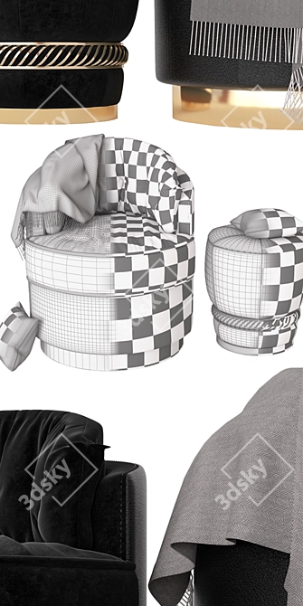 Gold & Velvet OTTO & NOIR Armchair Set 3D model image 2
