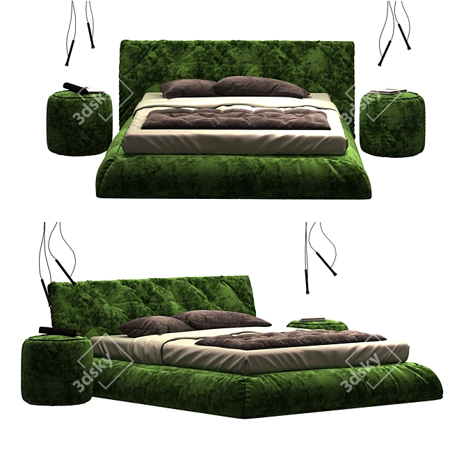 Italian Bed Set with Lighting and Ottoman 3D model image 1