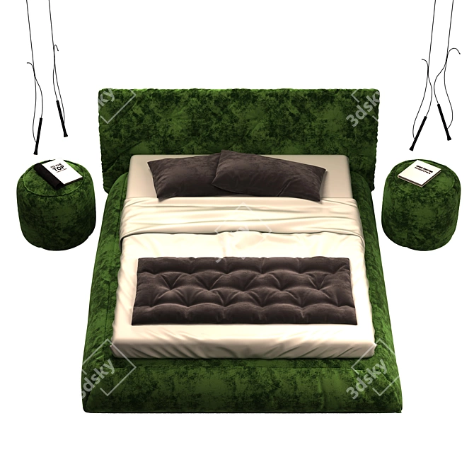 Italian Bed Set with Lighting and Ottoman 3D model image 3