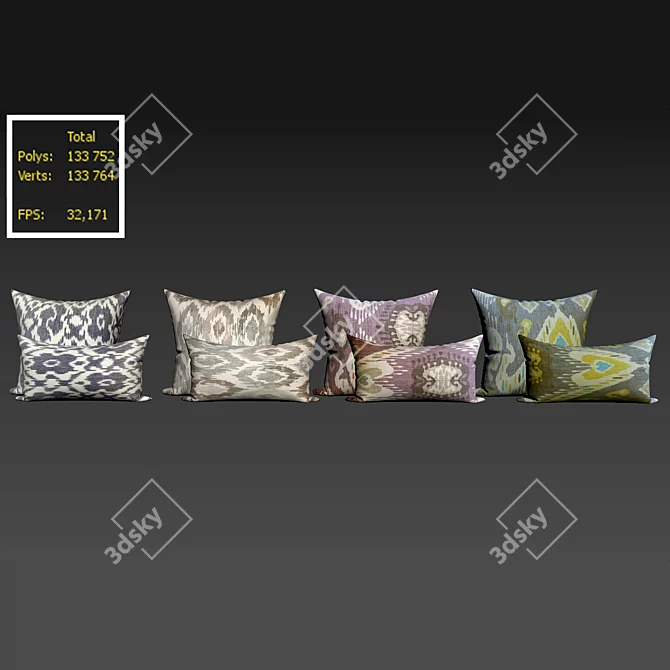 Decorative Ikat Throw Pillows 3D model image 3